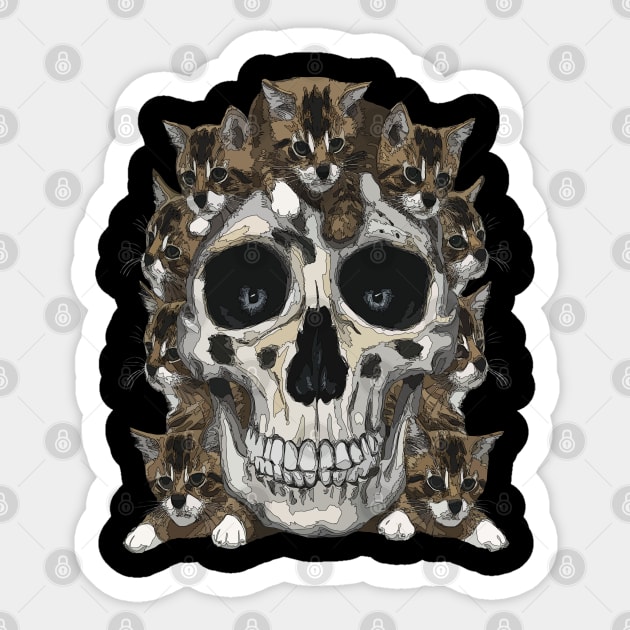 Cat Skull Cute Kitties Skull Design Creepy Skeleton Cat Lovers Sticker by TopTees